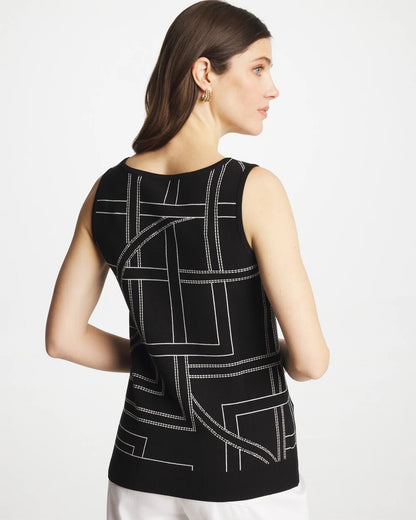 Chico's Special Offer - Ella Graphic Scoopneck Tank Black