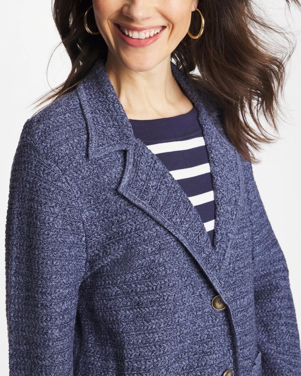 Chico's Customer Favorite - Denim Inspired Textured Cardigan Medium Denim