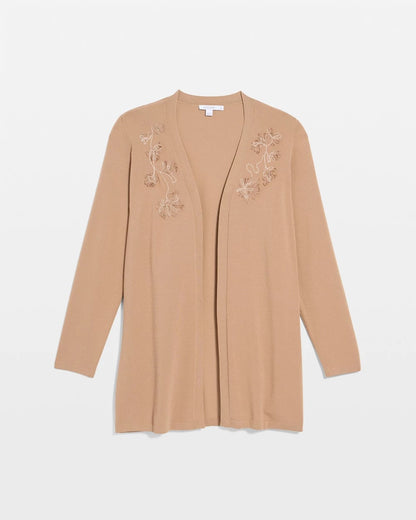 Chico's Customer Favorite - Floral Embroidered Cardigan Cattail Brown