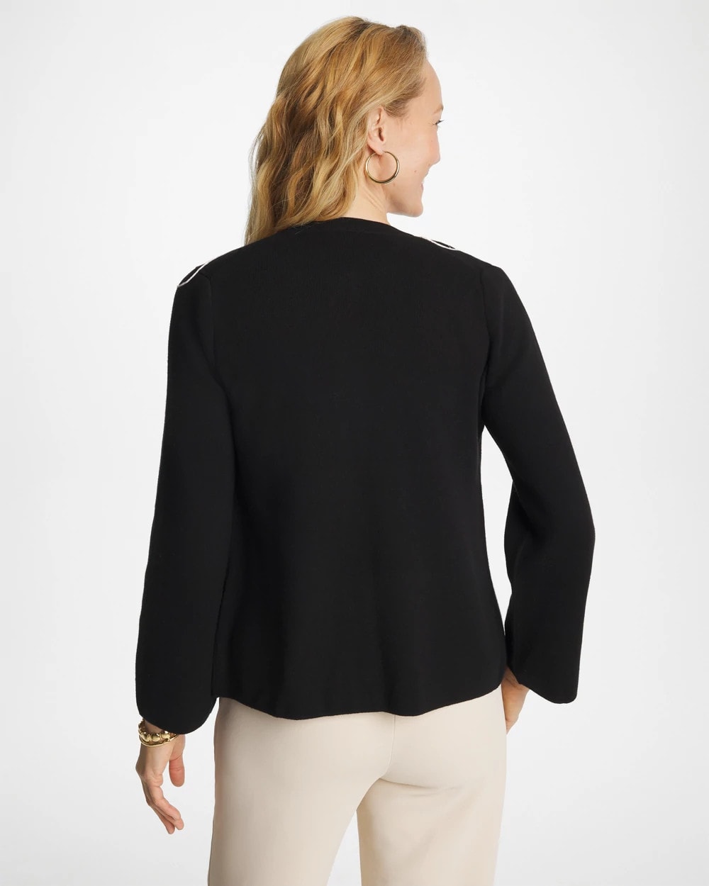 Chico's Classic - Embroidered Crewneck Cardigan Jacket Black