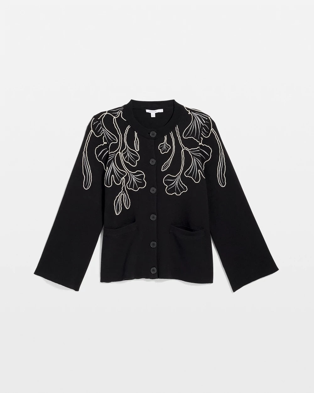 Chico's Classic - Embroidered Crewneck Cardigan Jacket Black