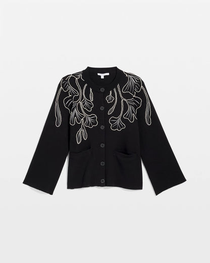 Chico's Classic - Embroidered Crewneck Cardigan Jacket Black