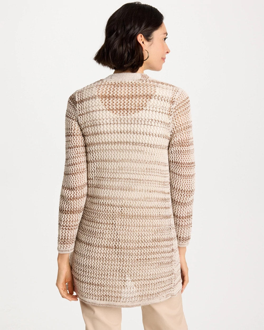 Chico's Essential - Pointelle Metallic Cardigan Cattail Brown