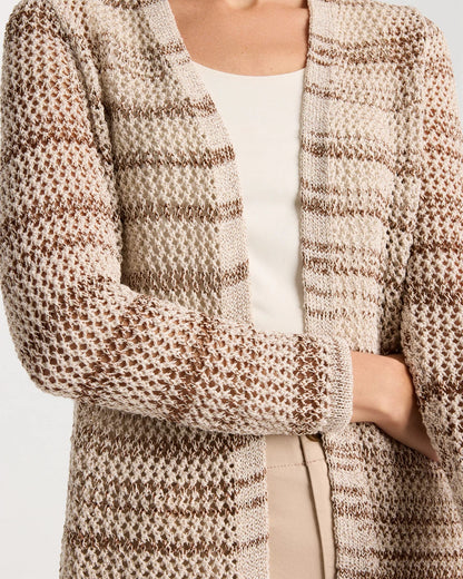 Chico's Essential - Pointelle Metallic Cardigan Cattail Brown