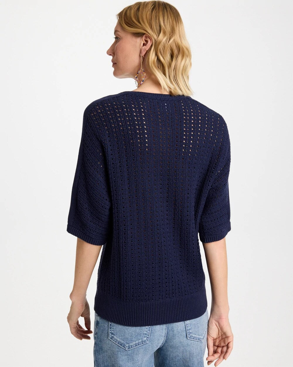 Chico's Trending - Pointelle Crewneck Pullover Sweater Passport Blue