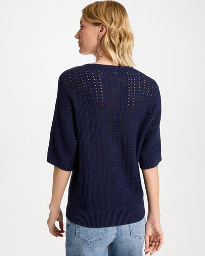 Chico's Trending - Pointelle Crewneck Pullover Sweater Passport Blue