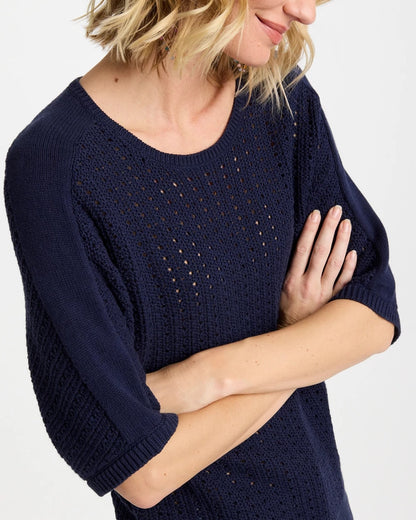 Chico's Trending - Pointelle Crewneck Pullover Sweater Passport Blue