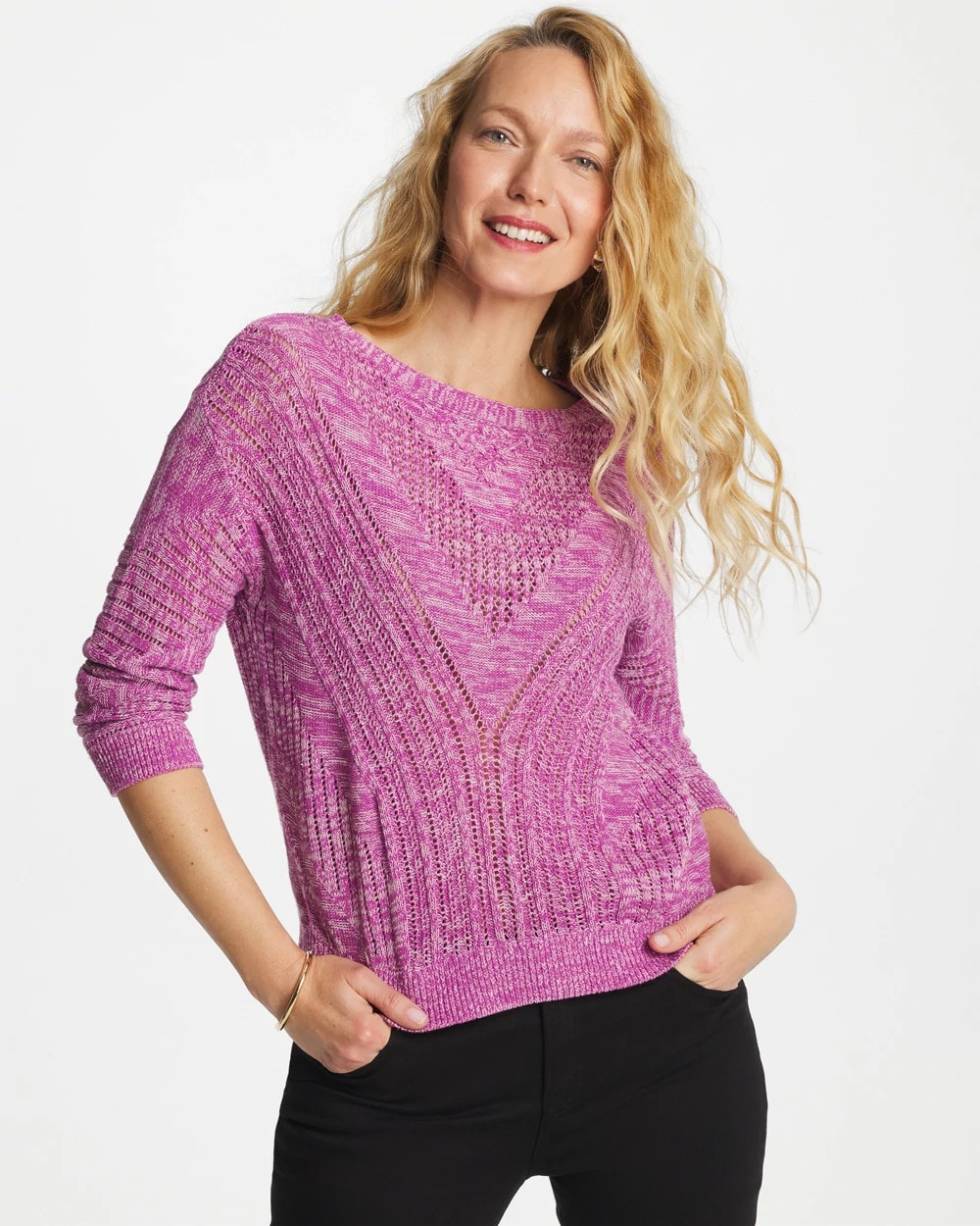 Chico's Essential - Relaxed Dolman Pullover Sweater Violet Shadow