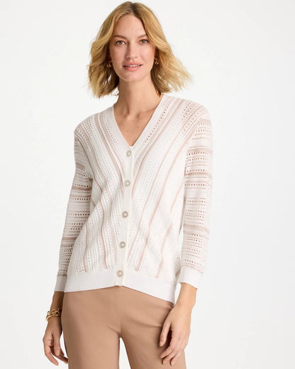 Chico's New - Striped Stitchy Cardigan Alabaster