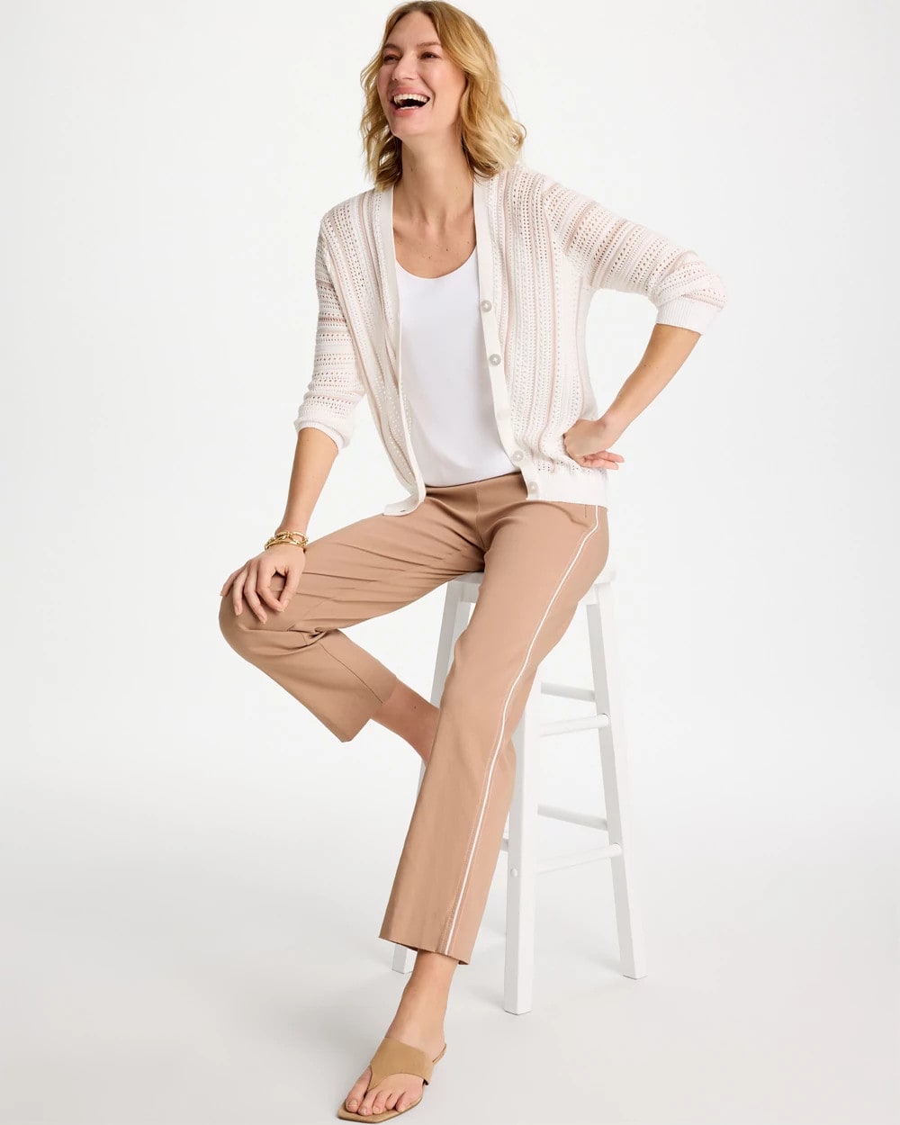 Chico's New - Striped Stitchy Cardigan Alabaster