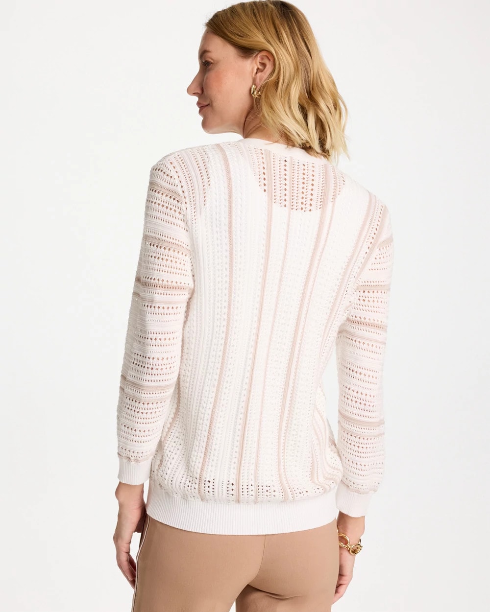 Chico's New - Striped Stitchy Cardigan Alabaster