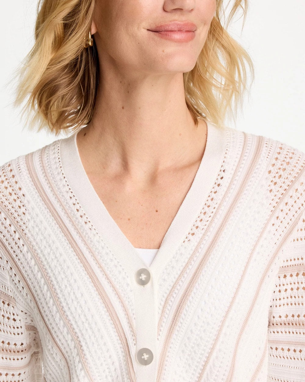 Chico's New - Striped Stitchy Cardigan Alabaster