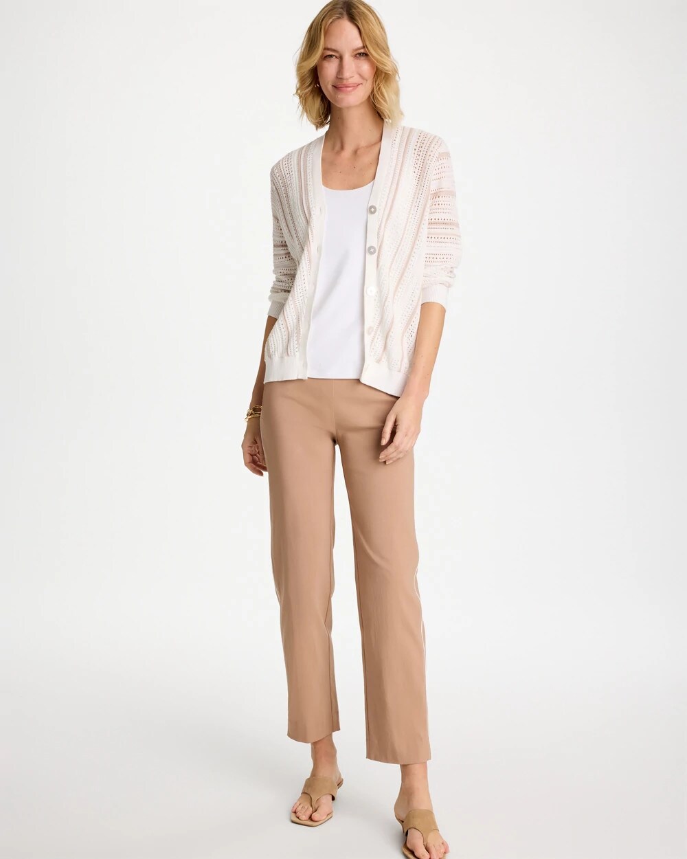 Chico's New - Striped Stitchy Cardigan Alabaster