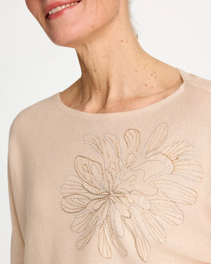 Chico's Top Pick - Embroidered 3/4 Sleeve Sweater Neutral