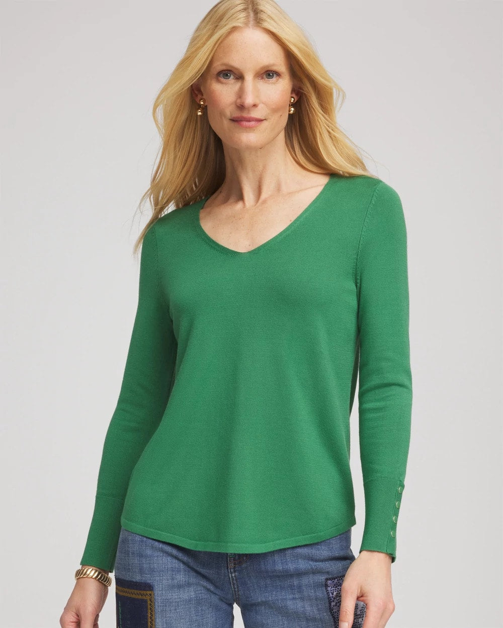 Chico's Essential - Ella V-Neck Pullover Sweater Jardin Green