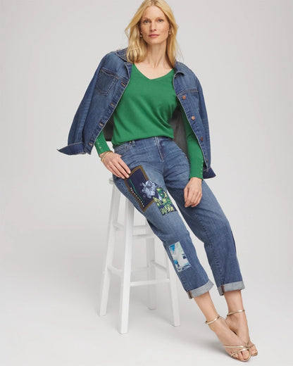 Chico's Essential - Ella V-Neck Pullover Sweater Jardin Green