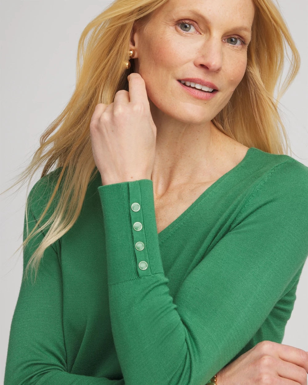 Chico's Essential - Ella V-Neck Pullover Sweater Jardin Green
