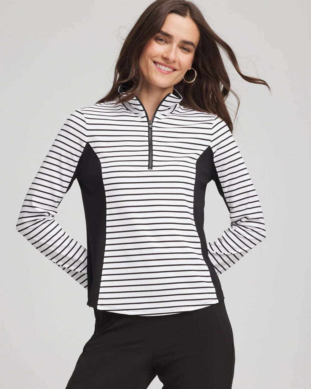 Chico's Classic - Zenergy® UPF Striped Block Half Zip Black