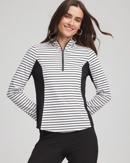 Chico's Classic - Zenergy® UPF Striped Block Half Zip Black