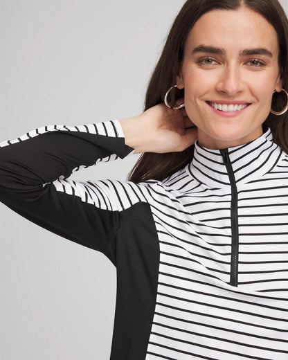 Chico's Classic - Zenergy® UPF Striped Block Half Zip Black