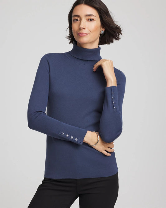 Chico's Trending - Ella Button Cuff Turtleneck Sweater Indigo Sky