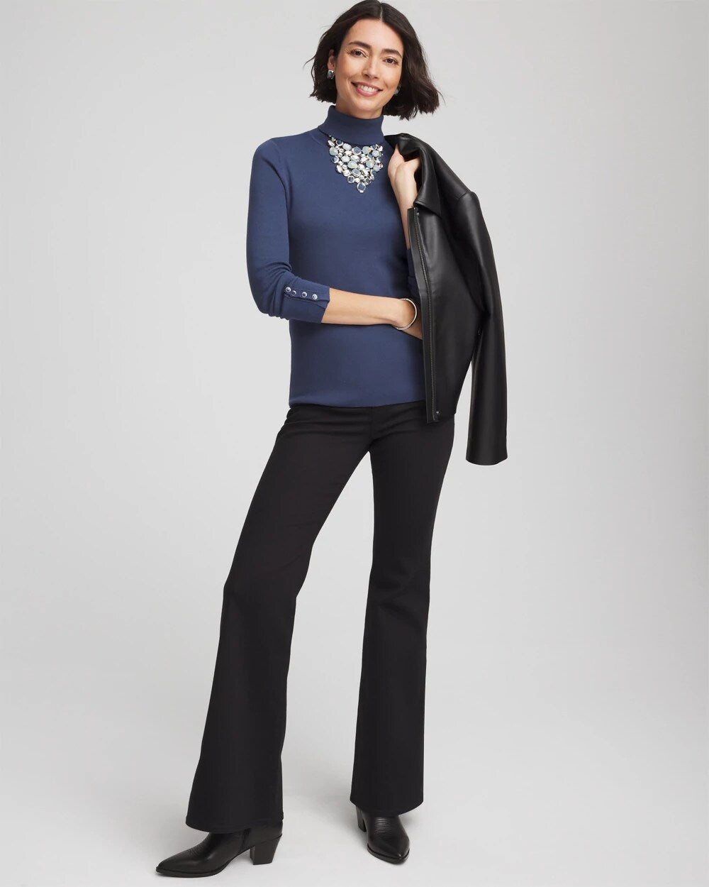 Chico's Trending - Ella Button Cuff Turtleneck Sweater Indigo Sky