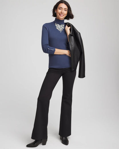 Chico's Trending - Ella Button Cuff Turtleneck Sweater Indigo Sky