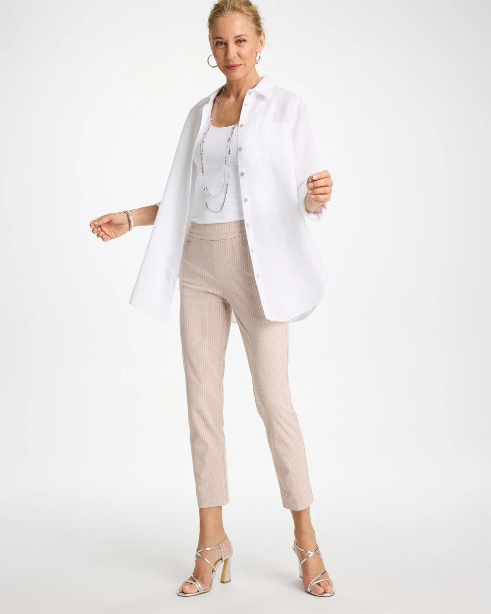 Chico's Top Pick - Brigitte™ Slim Twill Stripe Neutral Crop Neutral