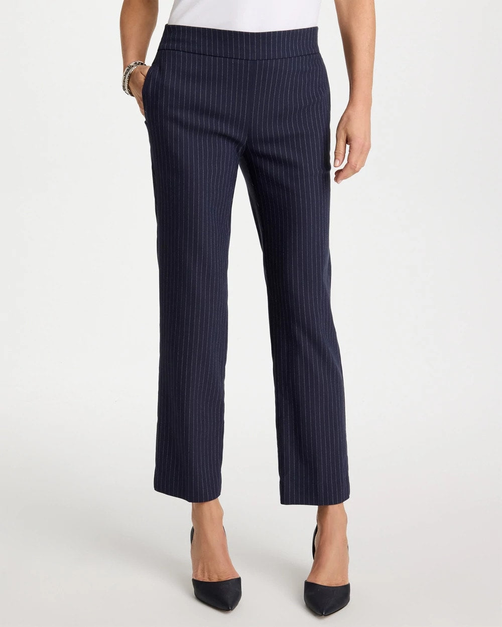 Chico's Trusted - Brigitte™ Straight Pinstripe Cropped Pants Navy