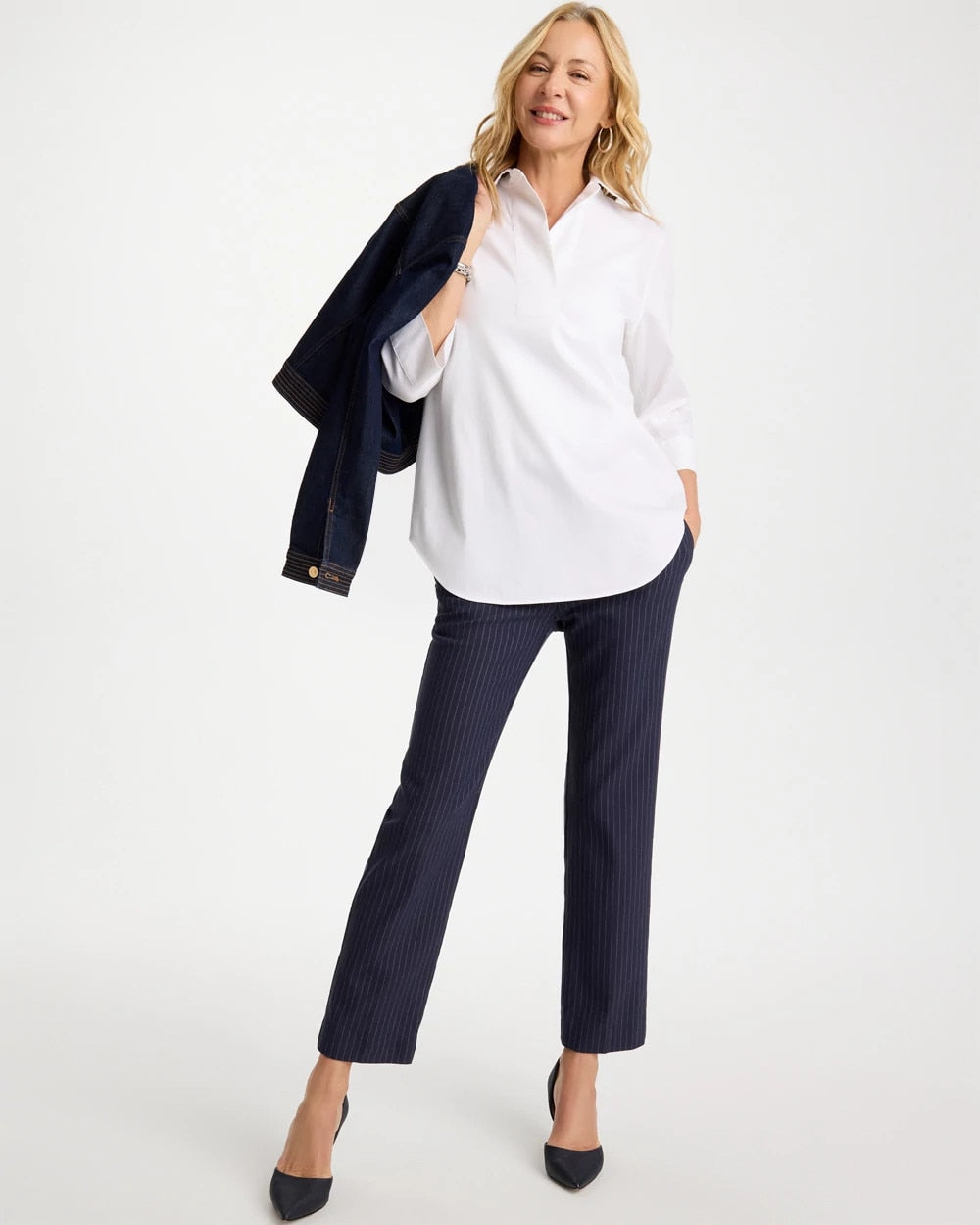 Chico's Trusted - Brigitte™ Straight Pinstripe Cropped Pants Navy