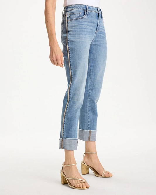 Chico's Essential - Girlfriend Roll Cuff Crop Jeans Allegro Indigo