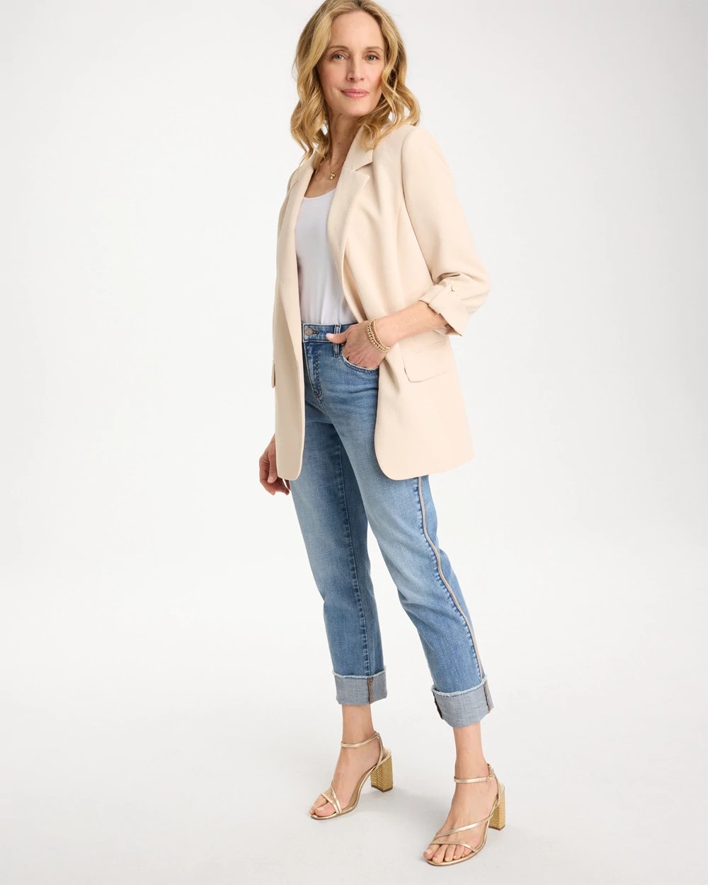 Chico's Essential - Girlfriend Roll Cuff Crop Jeans Allegro Indigo