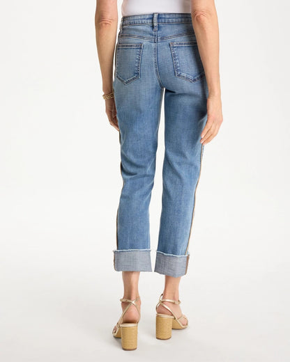 Chico's Essential - Girlfriend Roll Cuff Crop Jeans Allegro Indigo