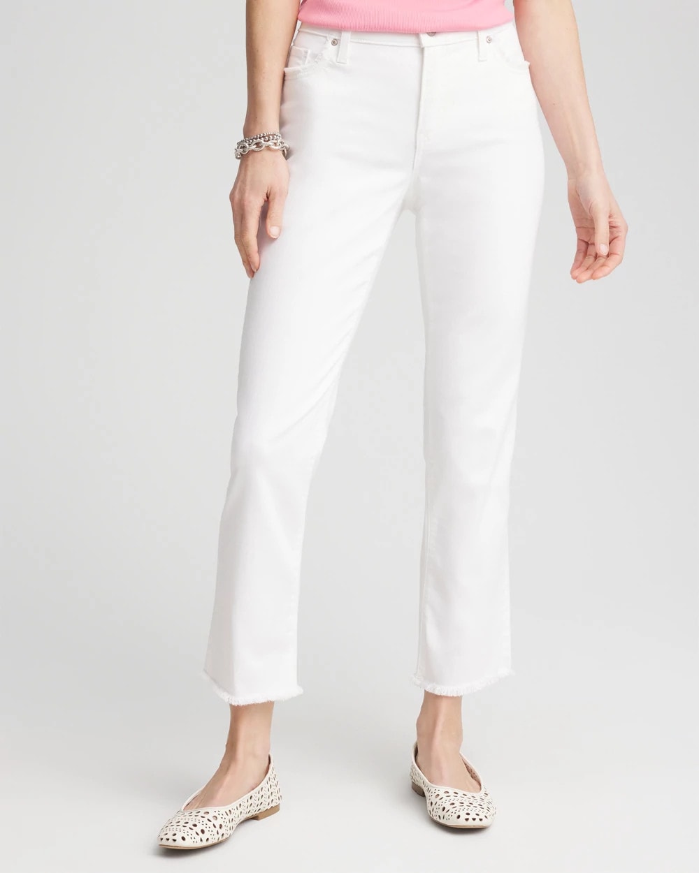 Chico's Value - Girlfriend Frayed Cropped No Stain Jeans Alabaster