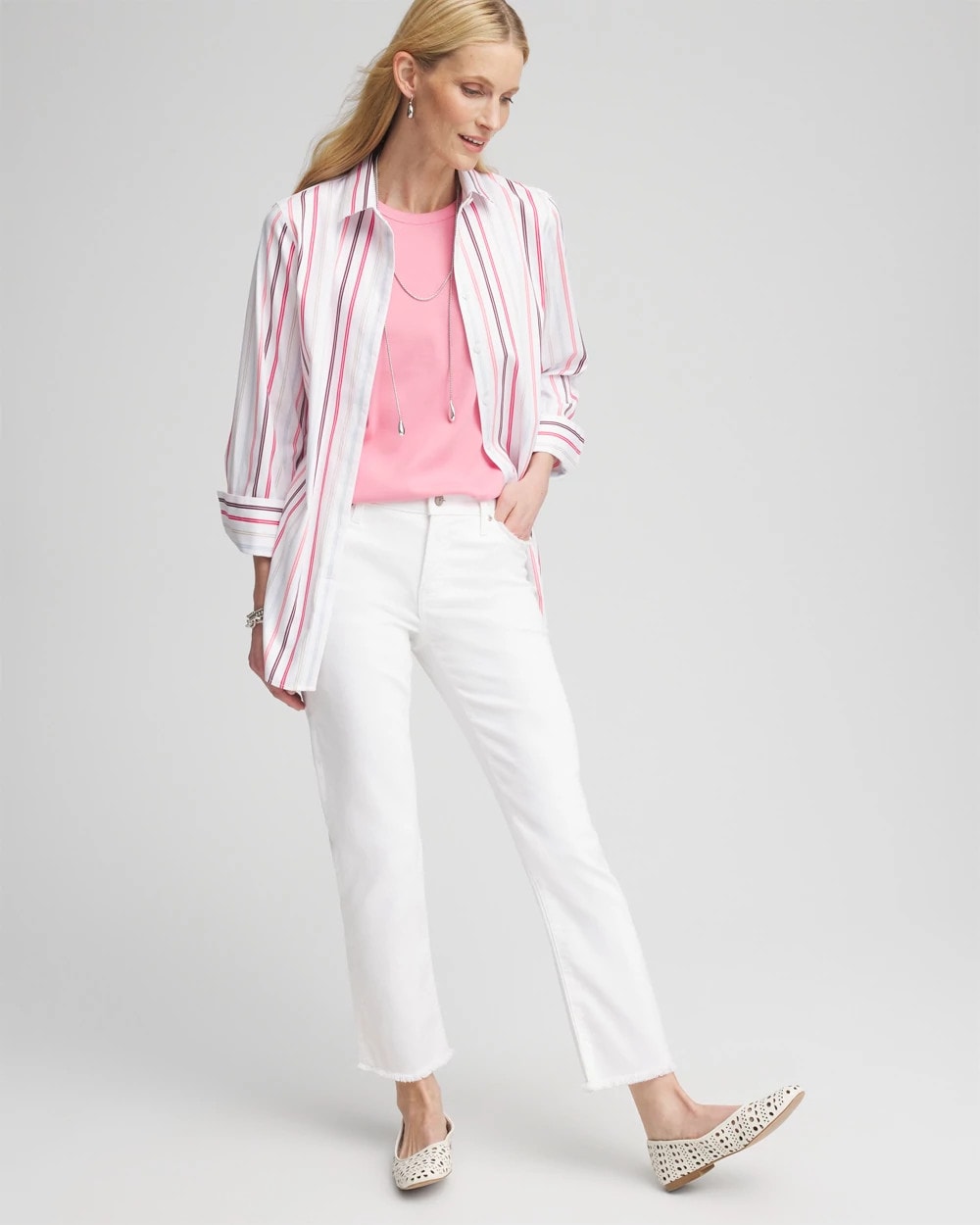 Chico's Value - Girlfriend Frayed Cropped No Stain Jeans Alabaster