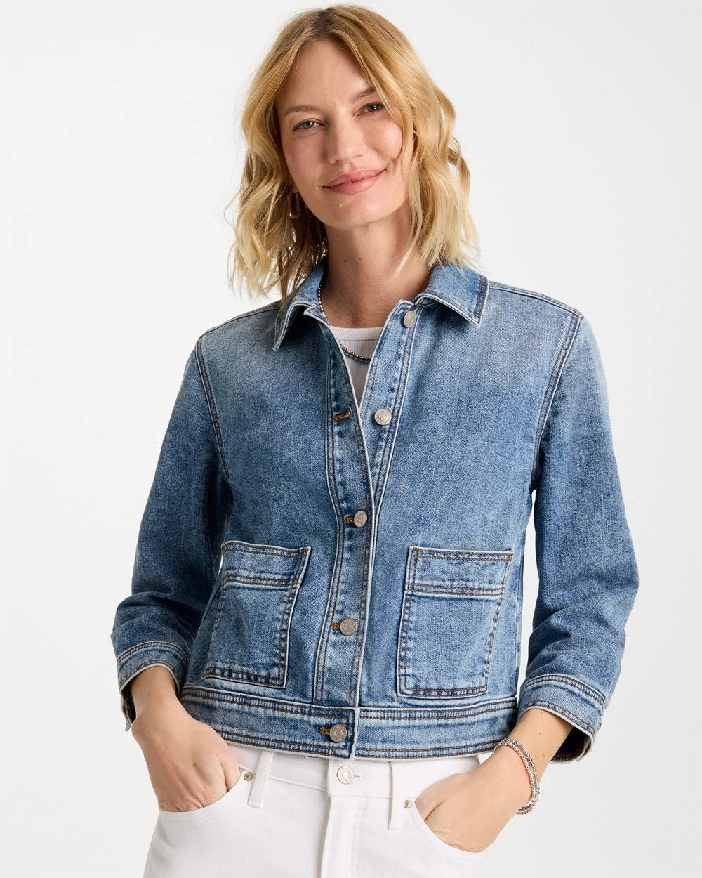 Chico's Smart Buy - Denim Cropped Trucker Jacket Sakura Indigo