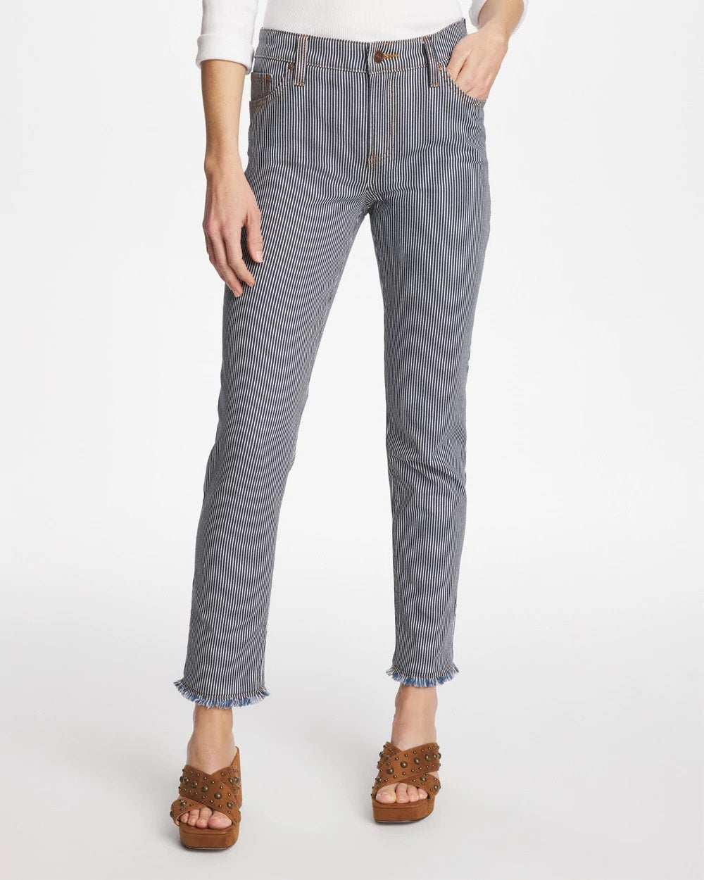 Chico's Best Price - Pinnacle Stripe Girlfriend Ankle Jeans Denim
