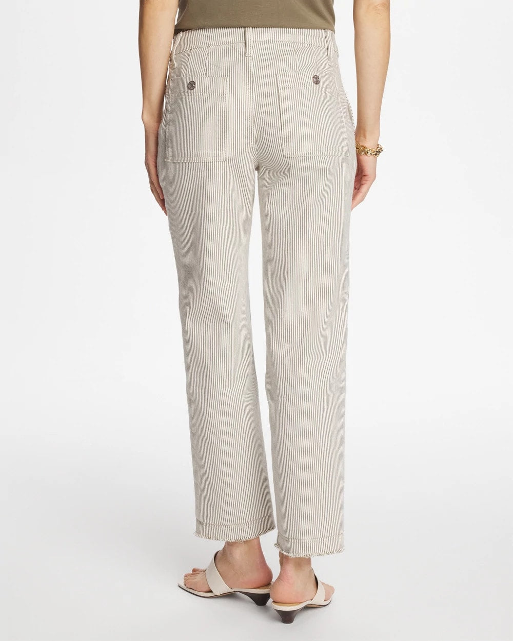 Chico's New - Stripe Girlfriend Straight Ankle Jeans Lichen