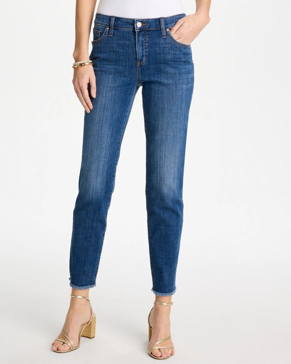 Chico's Sale - Girlfriend Slim Frayed Ankle Jeans Kailua Indigo