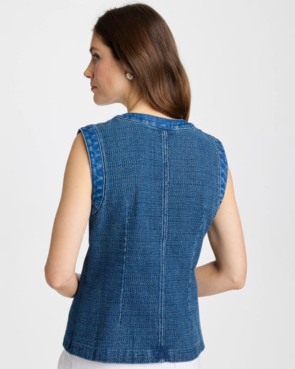 Chico's Quality - Tweed Mixed Denim Vest Mist Flower Indigo