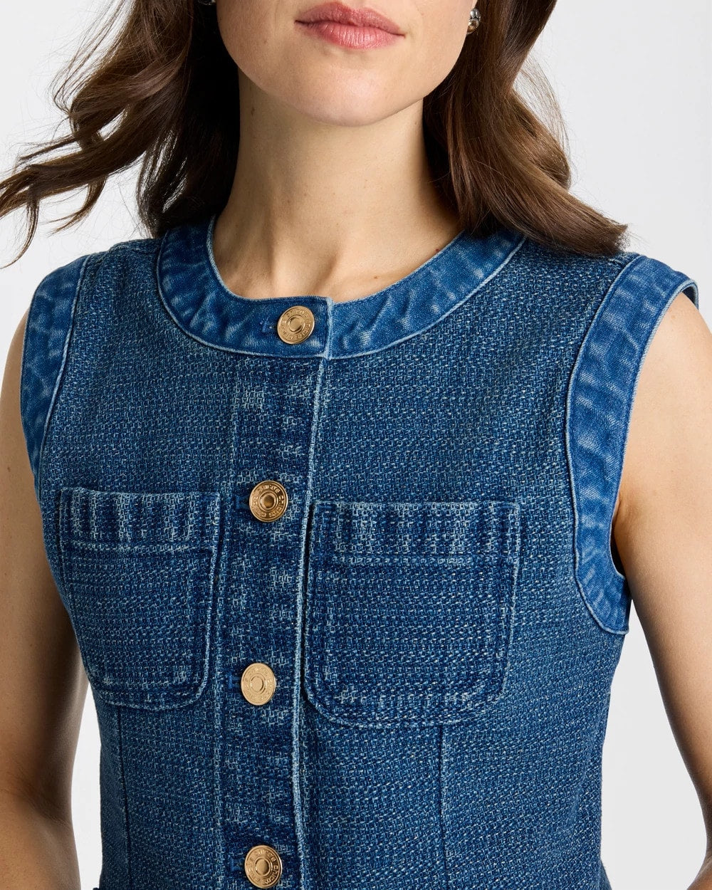 Chico's Quality - Tweed Mixed Denim Vest Mist Flower Indigo