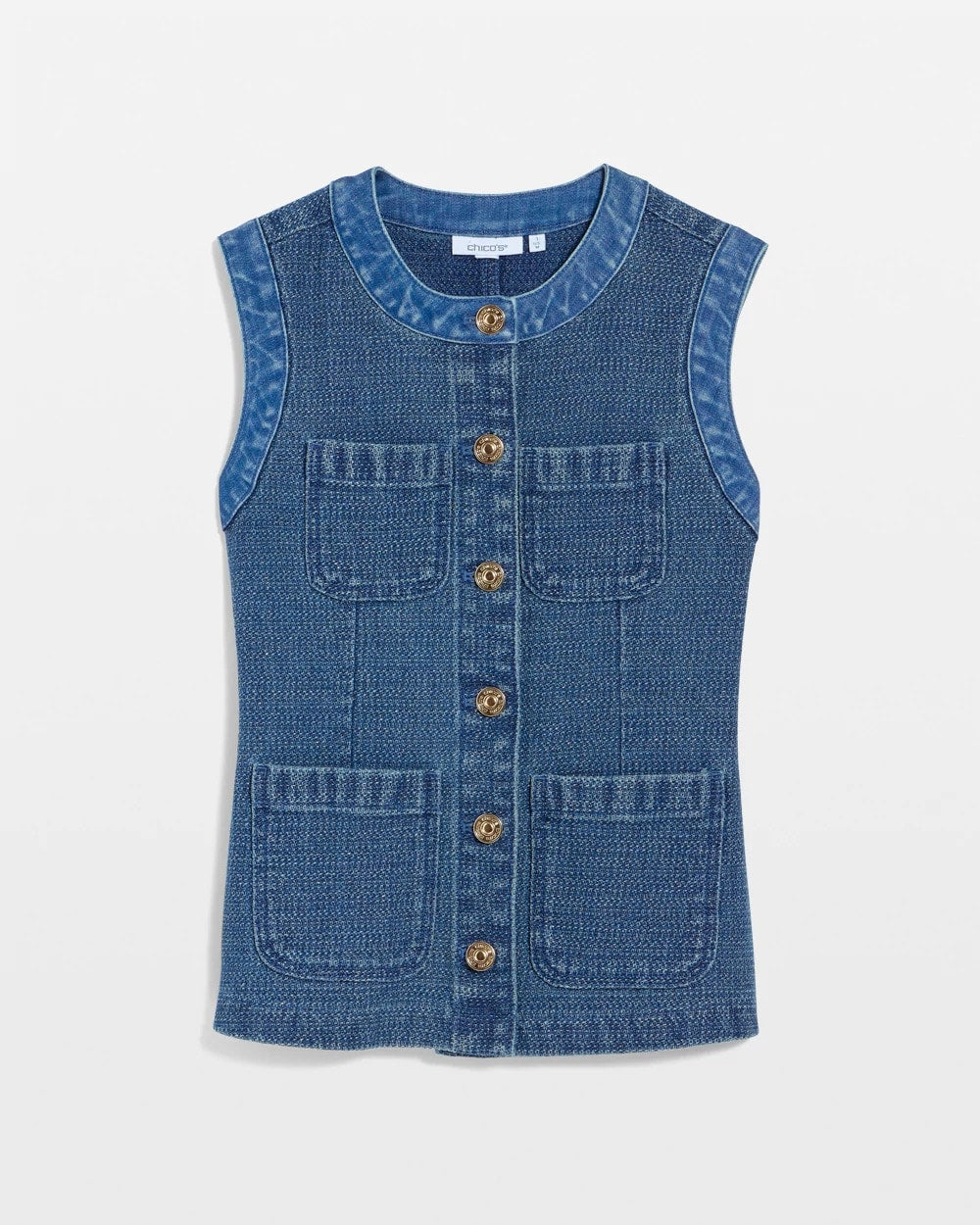 Chico's Quality - Tweed Mixed Denim Vest Mist Flower Indigo