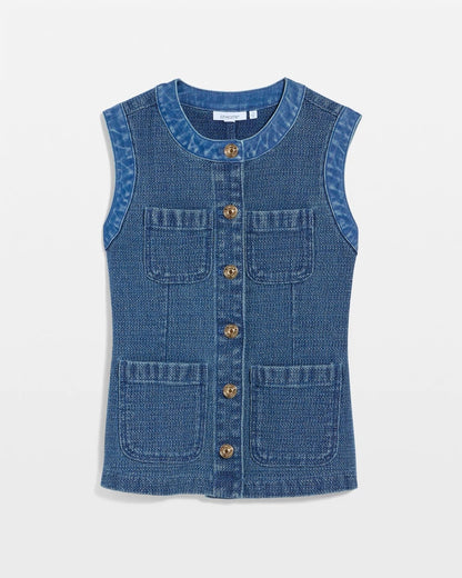 Chico's Quality - Tweed Mixed Denim Vest Mist Flower Indigo