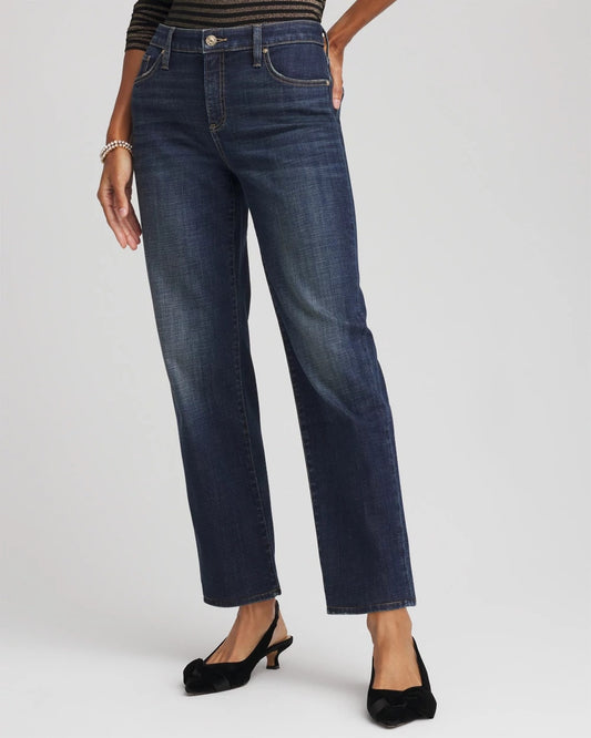 Chico's Exclusive - Girlfriend Straight Ankle Jeans Flower Moon Indigo