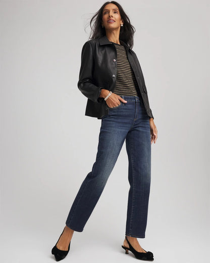Chico's Exclusive - Girlfriend Straight Ankle Jeans Flower Moon Indigo