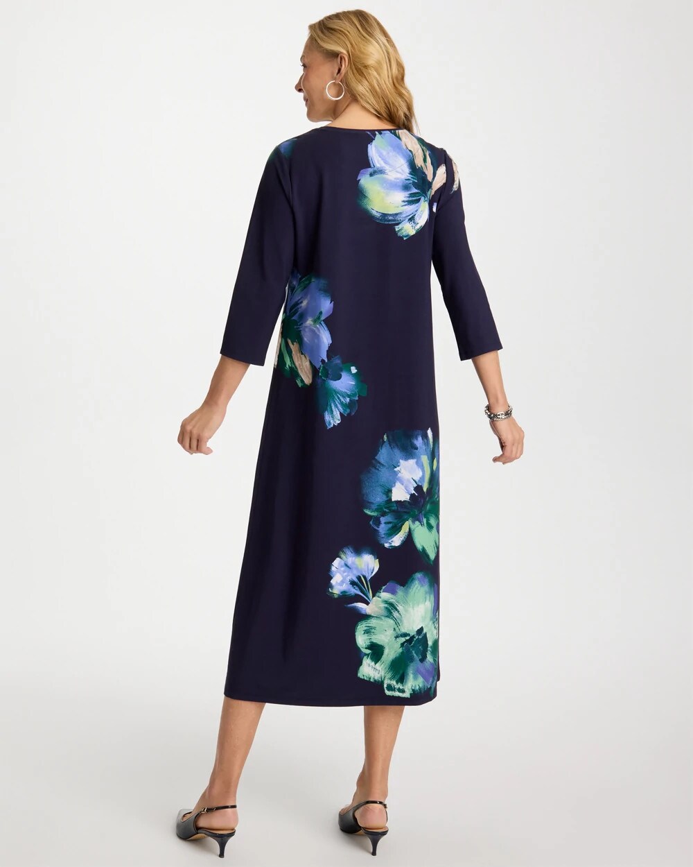 Chico's Customer Favorite - Floral 3/4 Sleeve Maxi Dress Passport Blue