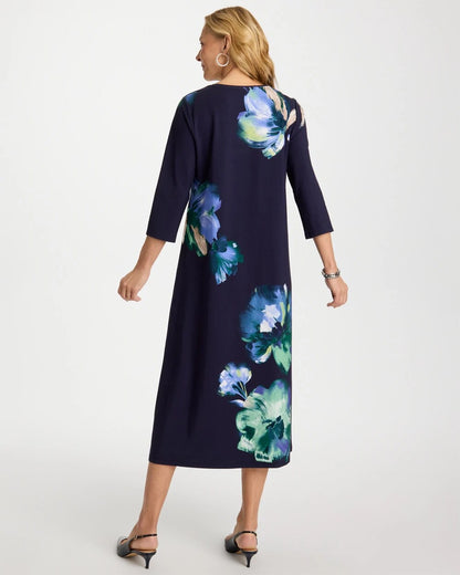 Chico's Customer Favorite - Floral 3/4 Sleeve Maxi Dress Passport Blue