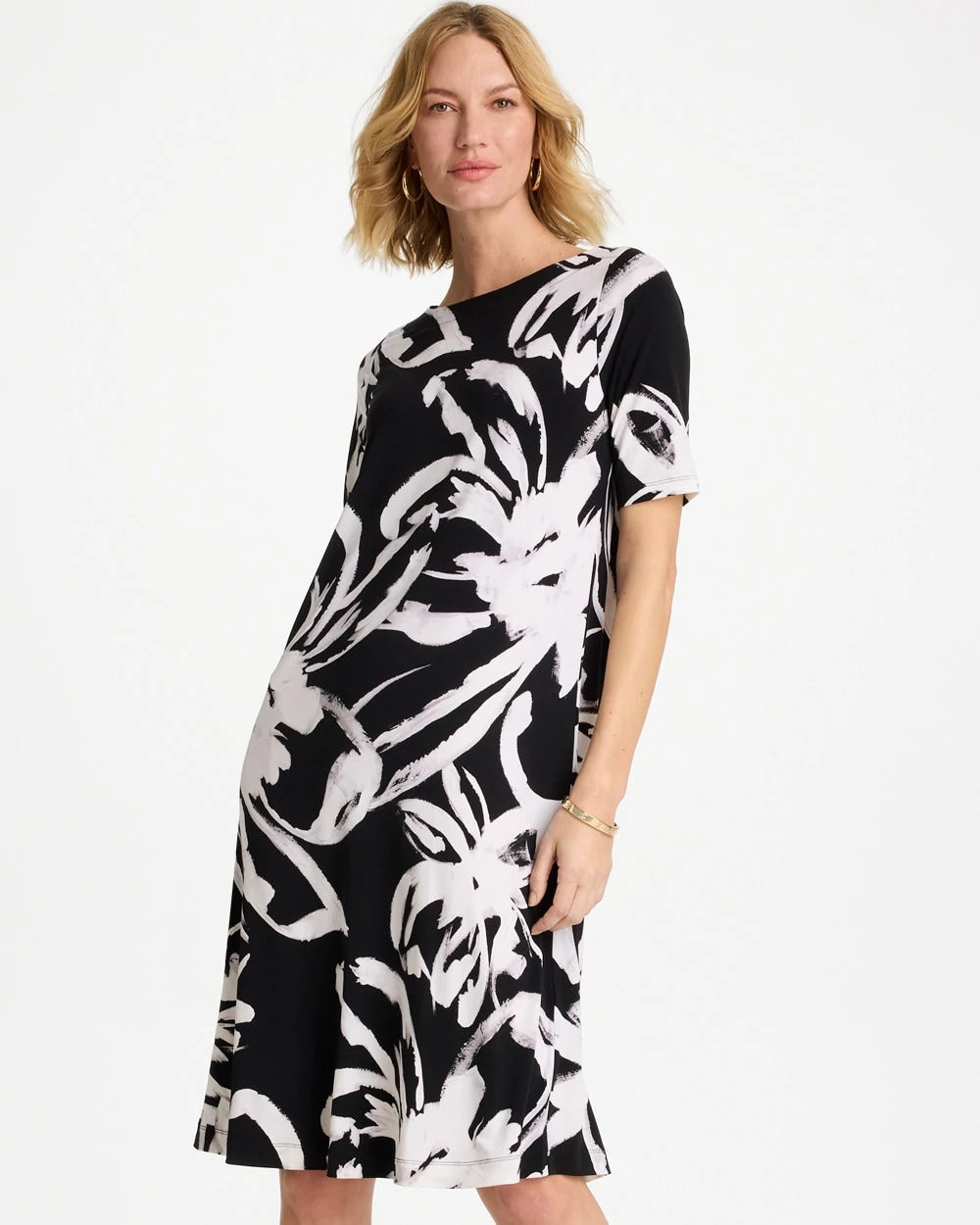 Chico's Premium - Travelers™ Knit New Bloom Day Dress Black/White