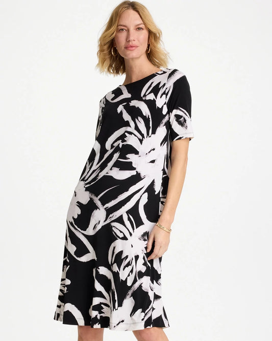 Chico's Premium - Travelers™ Knit New Bloom Day Dress Black/White