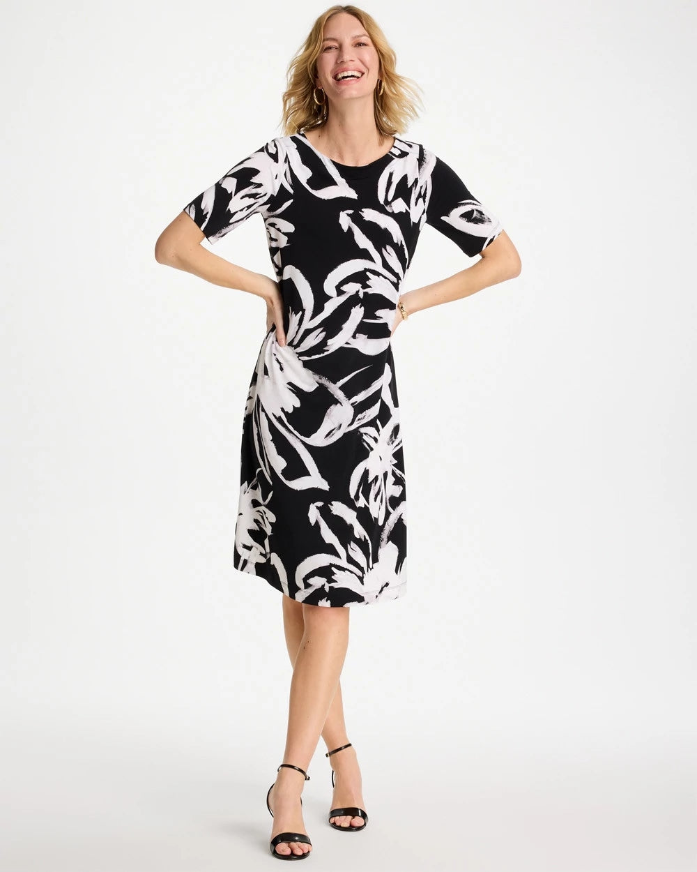 Chico's Premium - Travelers™ Knit New Bloom Day Dress Black/White
